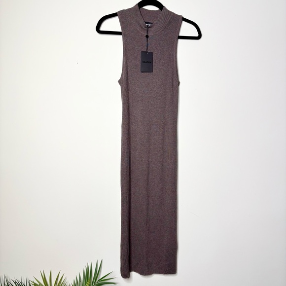 Naadam Silk Cashmere Ribbed Mockneck Racerback Dress - Picture 1 of 5